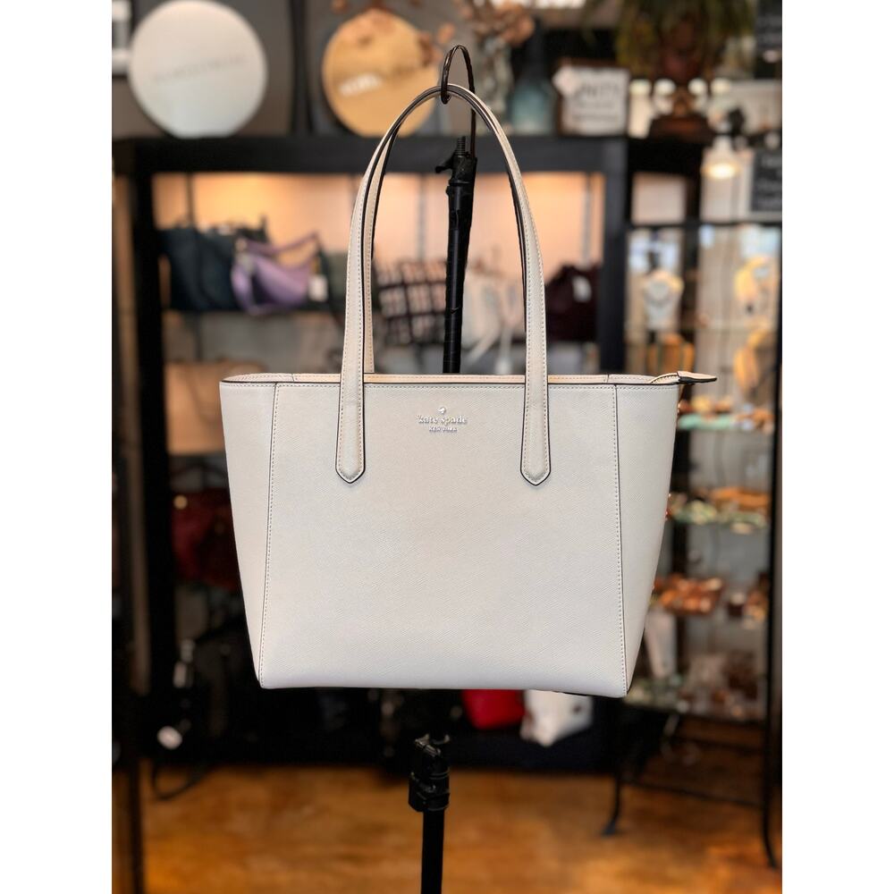 Kate Spade Cream Saffiano Leather Tote Staci Meringue Zip Shoulder Satchel Bag